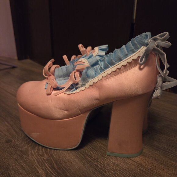 Dollskill Sugarthrillz Blue and pink satin shoes US 5 - Picture 8 of 12